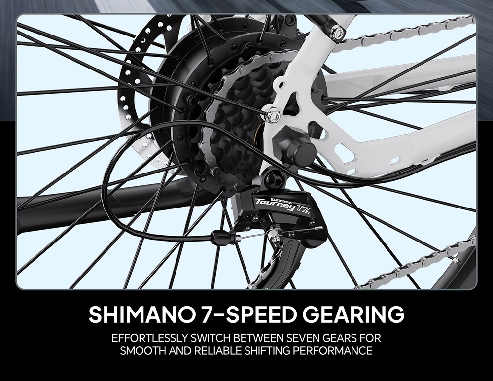 ONESPORT OT12 Pro Elektrofahrrad, 250-W-Motor, herausnehmbarer 36-V-13-Ah-Akku, 65 km Reichweite, 25 km/h Höchstgeschwindigkeit, Shimano 7-Gang-Schaltung, mechanische Scheibenbremsen, Federgabel, Schutzart IPX4 – Weiß