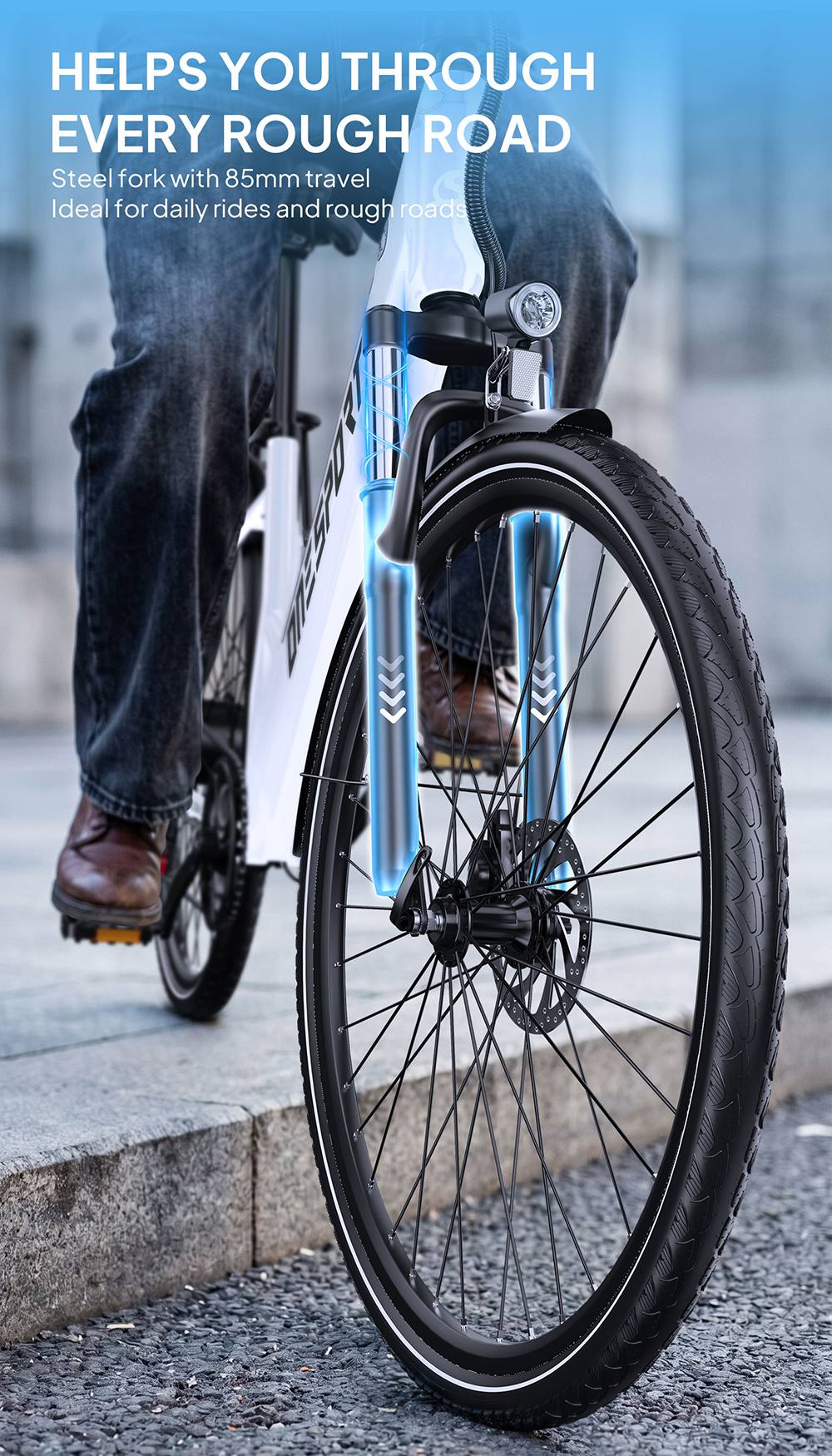 ONESPORT OT12 Pro Elektrofahrrad, 250-W-Motor, herausnehmbarer 36-V-13-Ah-Akku, 65 km Reichweite, 25 km/h Höchstgeschwindigkeit, Shimano 7-Gang-Schaltung, mechanische Scheibenbremsen, Federgabel, Schutzart IPX4 – Weiß