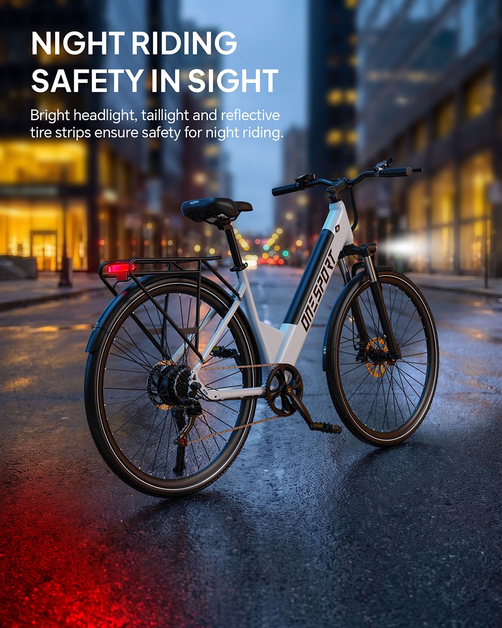 ONESPORT OT12 Pro Elektrofahrrad, 250-W-Motor, herausnehmbarer 36-V-13-Ah-Akku, 65 km Reichweite, 25 km/h Höchstgeschwindigkeit, Shimano 7-Gang-Schaltung, mechanische Scheibenbremsen, Federgabel, Schutzart IPX4 – Weiß