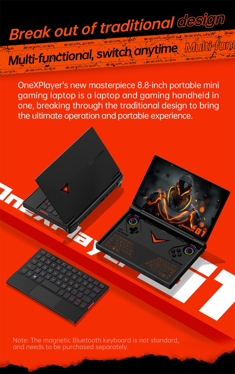 Refurbished One Netbook OneXPlayer G1 Handheld Gaming PC, AMD Ryzen AI 9 HX 370 12 Cores Max 5.1GHz, 8.8'' 2560*1600 144Hz Screen, 64GB LPDDR5X 7500MHz RAM 4TB SSD, WiFi 6E, Fingerprint Unlock - EU Plug