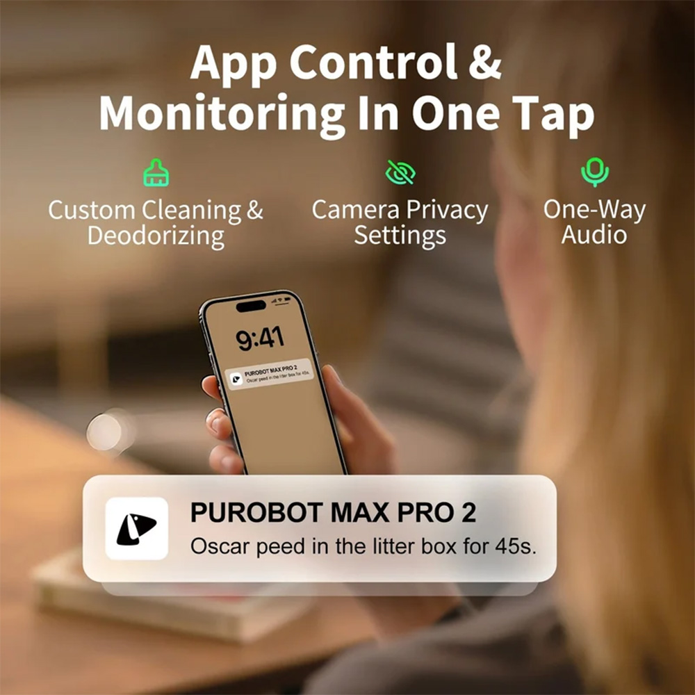 Bac à litière automatique PETKIT Purobot Max Pro 2, avec caméra IA, tambour de 76 L, bac à déchets de 8 L, jusqu'à 17 jours sans nettoyage, reconnaissance multi-chats, 12 capteurs de sécurité, surveillance 1080p, triple contrôle des odeurs, application de contrôle