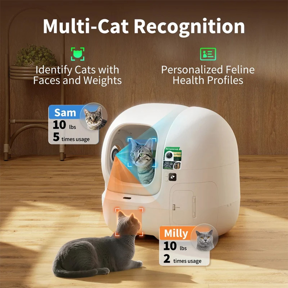 Bac à litière automatique PETKIT Purobot Max Pro 2, avec caméra IA, tambour de 76 L, bac à déchets de 8 L, jusqu'à 17 jours sans nettoyage, reconnaissance multi-chats, 12 capteurs de sécurité, surveillance 1080p, triple contrôle des odeurs, application de contrôle