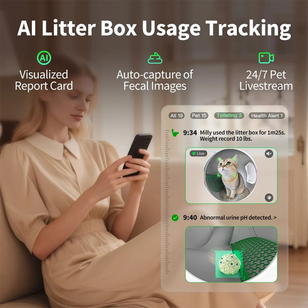 Bac à litière automatique PETKIT Purobot Max Pro 2, avec caméra IA, tambour de 76 L, bac à déchets de 8 L, jusqu'à 17 jours sans nettoyage, reconnaissance multi-chats, 12 capteurs de sécurité, surveillance 1080p, triple contrôle des odeurs, application de contrôle