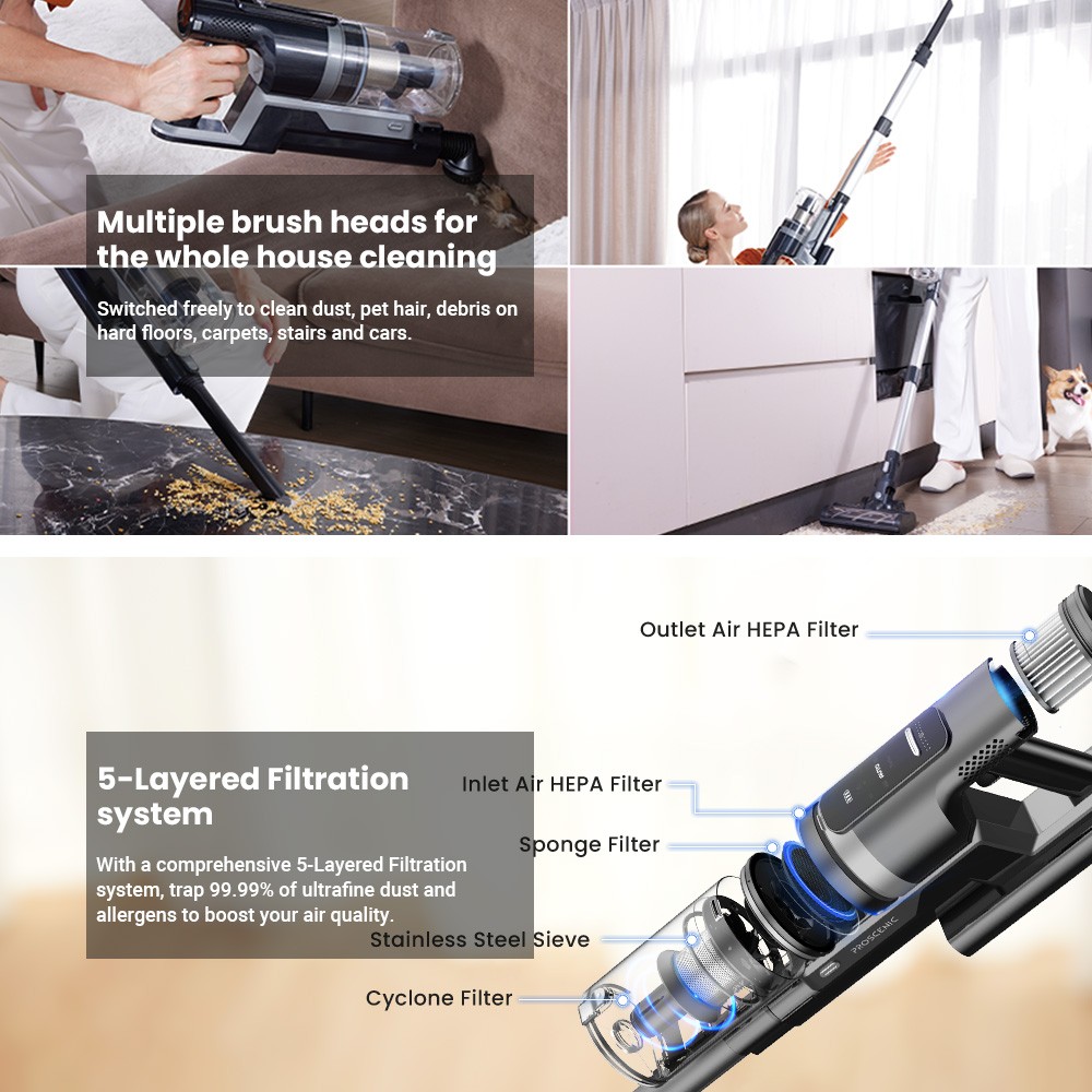 Refurbished Proscenic DustZero S3 Cordless Vacuum Cleaner, 30000Pa Suction, Auto Empty Station, Up to 60Mins Runtime, Touchscreen