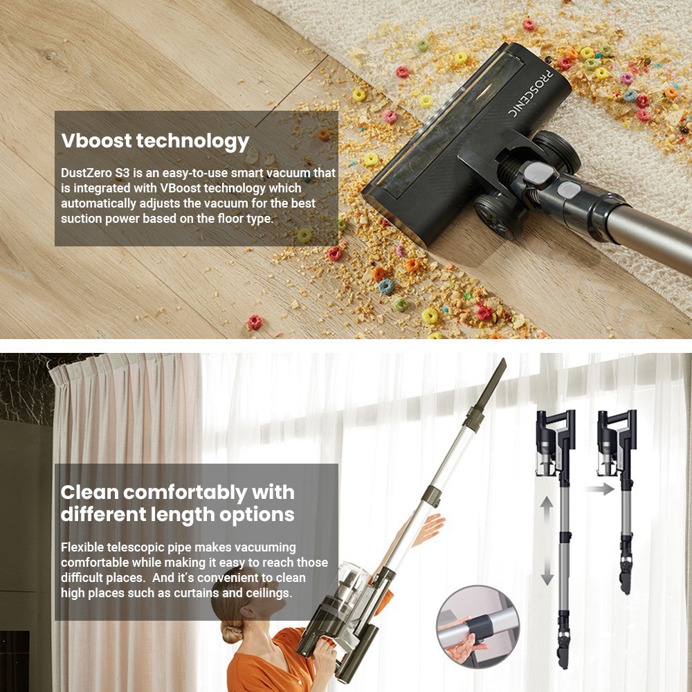 Refurbished Proscenic DustZero S3 Cordless Vacuum Cleaner, 30000Pa Suction, Auto Empty Station, Up to 60Mins Runtime, Touchscreen