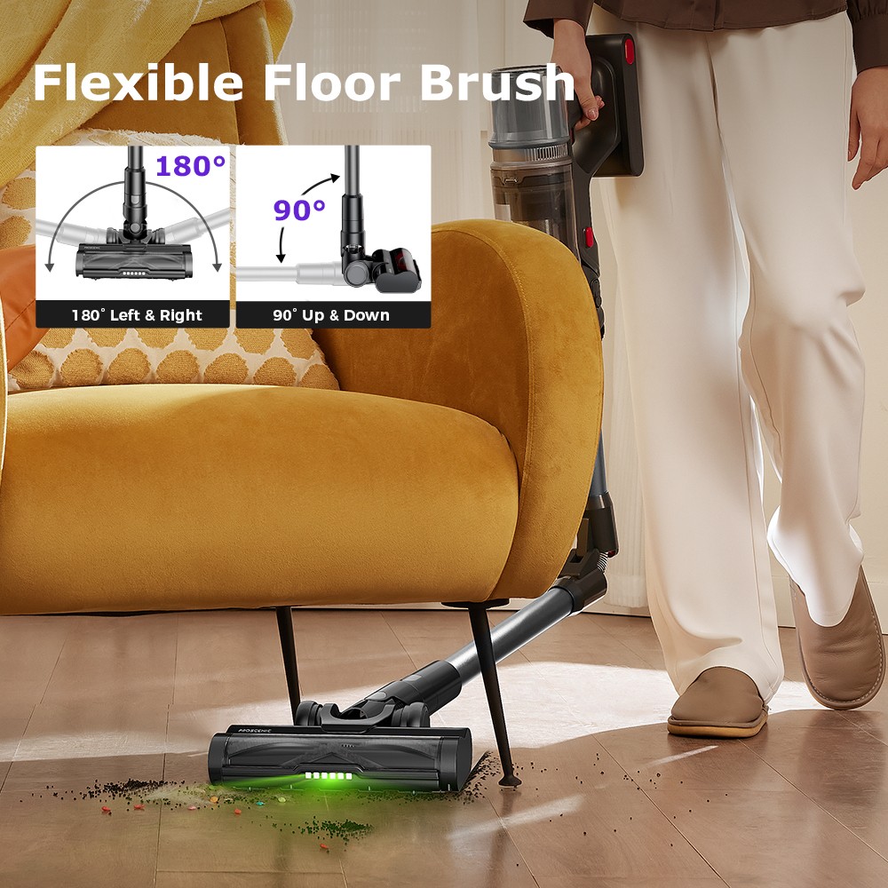 Refurbished Proscenic P16 Cordless Stick Vacuum Cleaner, 50kPa Suction, 55mins Runtime, 180° Bendable Wand, Anti-Tangle Floor Brush, 62dB Low Noise, for Home Use & Pet Hair, Gray