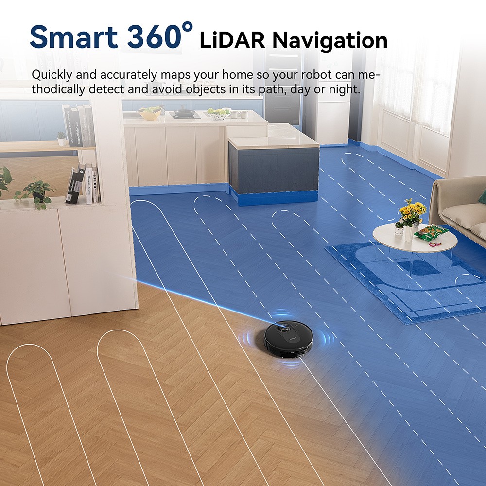 Refurbished Proscenic Q8 Robot Vacuum Cleaners 4200 Pa Suction LiDAR Nav 200min Runtime Automatic Self-Charging APP Control Black