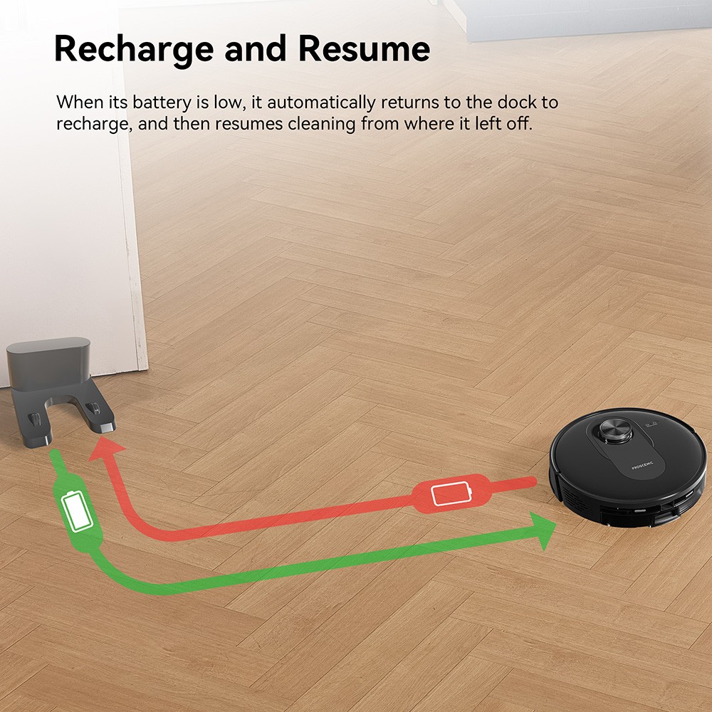 Refurbished Proscenic Q8 Robot Vacuum Cleaners 4200 Pa Suction LiDAR Nav 200min Runtime Automatic Self-Charging APP Control Black