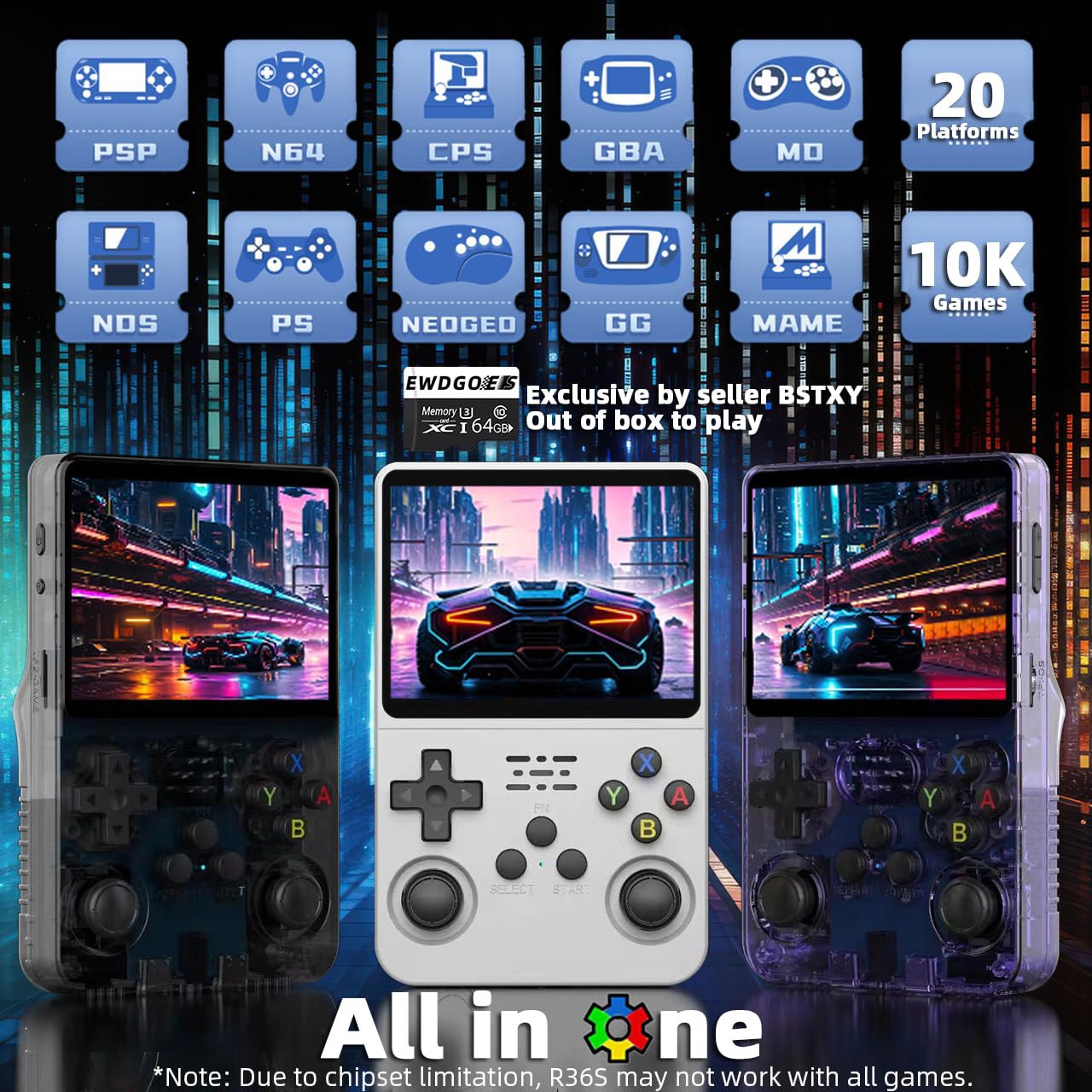 Refurbished R36S Handheld Game Console, 3.5-inch IPS Screen, Linux System, 11 Emulator, 64GB - White