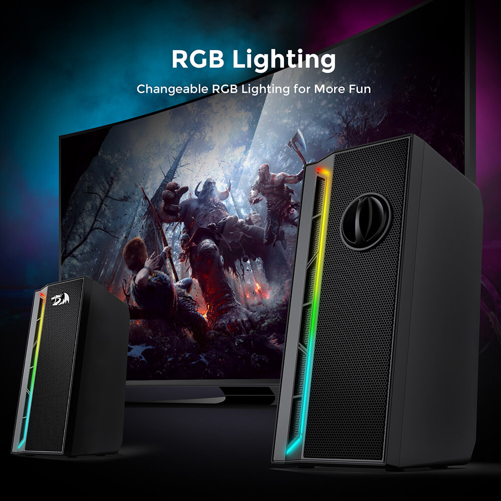 Refurbished Redragon GS580 Calliope RGB Desktop PC Speakers, 2.0 Channel Enhanced Sound and Volume Control with 3.5mm Cable - Black