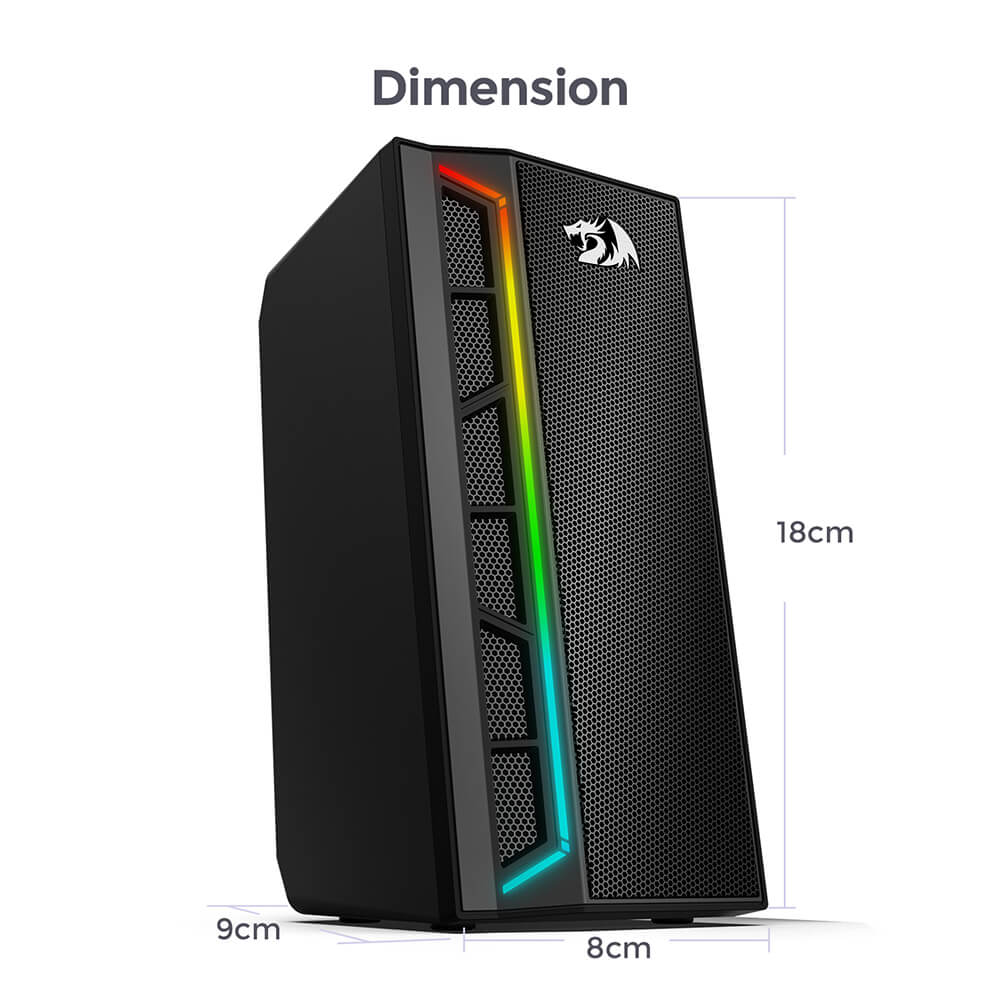 Refurbished Redragon GS580 Calliope RGB Desktop PC Speakers, 2.0 Channel Enhanced Sound and Volume Control with 3.5mm Cable - Black