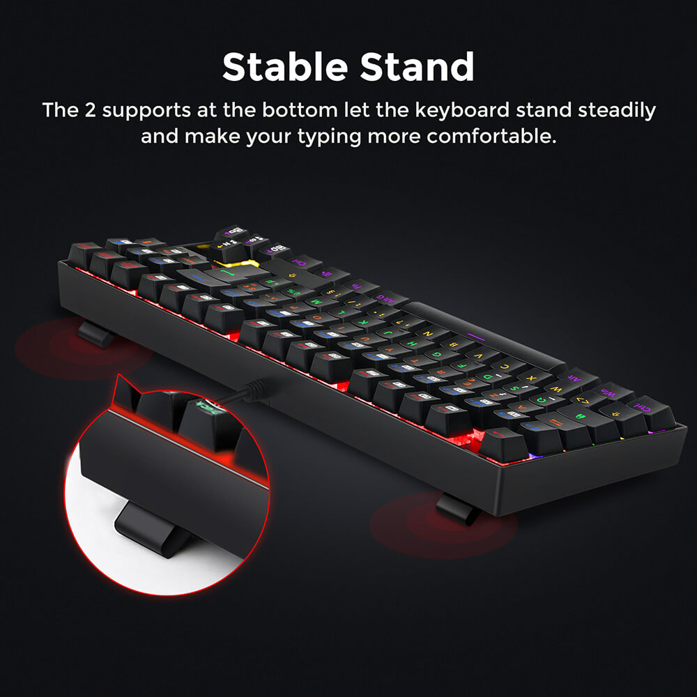 Refurbished Redragon K552-KR-FR Rainbow Backlight TKL Mechanical Keyboard Compact 88 Keys AZERTY FR Layout Red Switch - Black