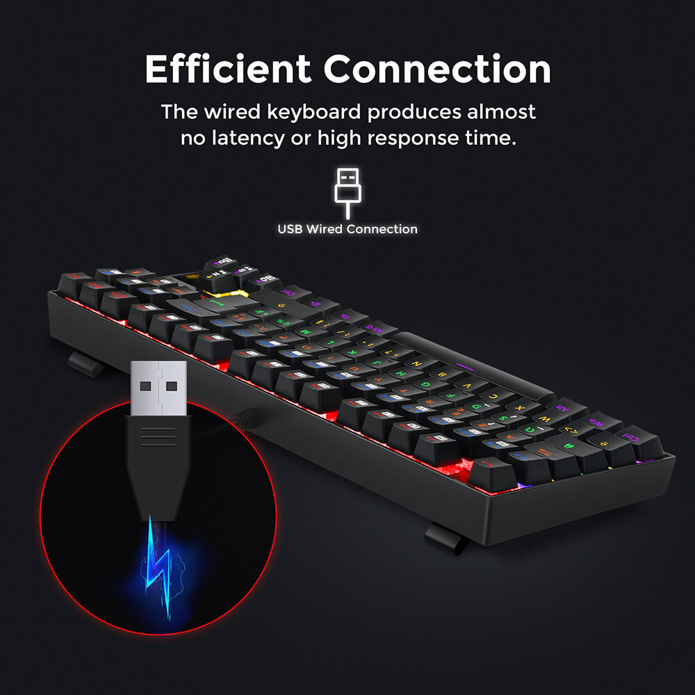 Refurbished Redragon K552-KR-FR Rainbow Backlight TKL Mechanical Keyboard Compact 88 Keys AZERTY FR Layout Red Switch - Black