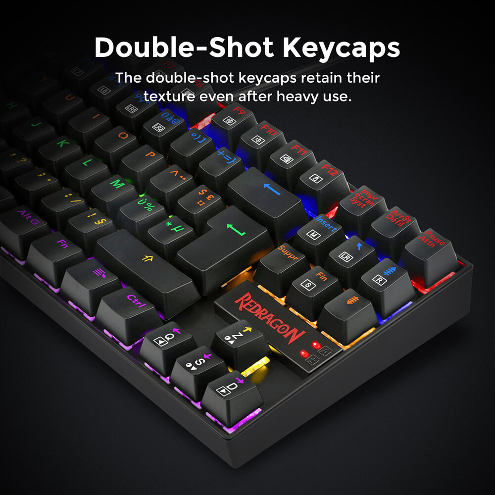 Refurbished Redragon K552-KR-FR Rainbow Backlight TKL Mechanical Keyboard Compact 88 Keys AZERTY FR Layout Red Switch - Black