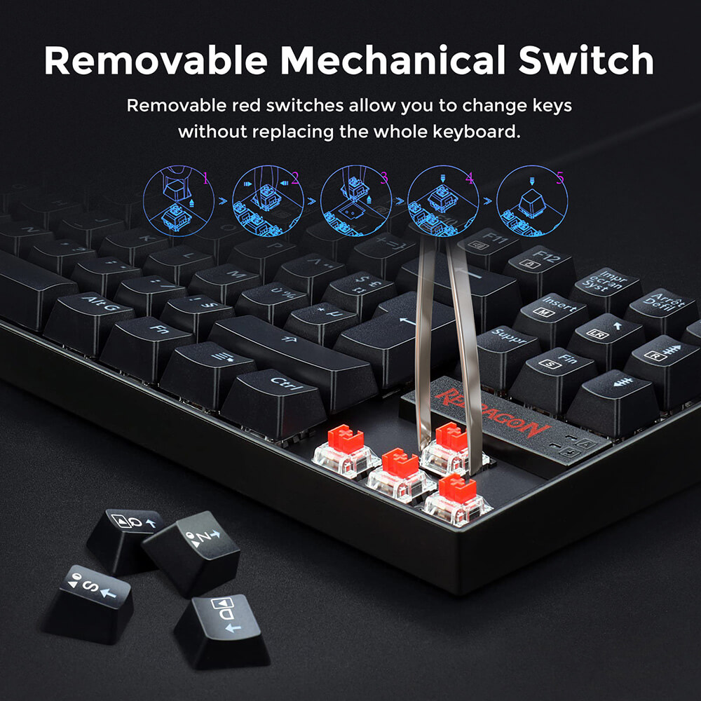 Refurbished Redragon K552-KR-FR Rainbow Backlight TKL Mechanical Keyboard Compact 88 Keys AZERTY FR Layout Red Switch - Black