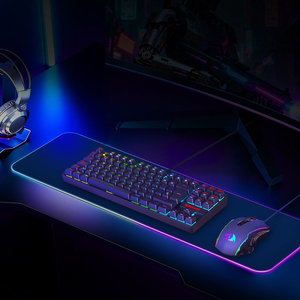 Refurbished Redragon K552P-KR-ES Mechanical Gaming Keyboard, Spanish Layout, 88 Keys, RGB Backlit, Red Switch, Metal Panel, Anti-Ghosting, Wired USB Keyboard for PC, Laptop, Office, Gamers, and Typists – Black