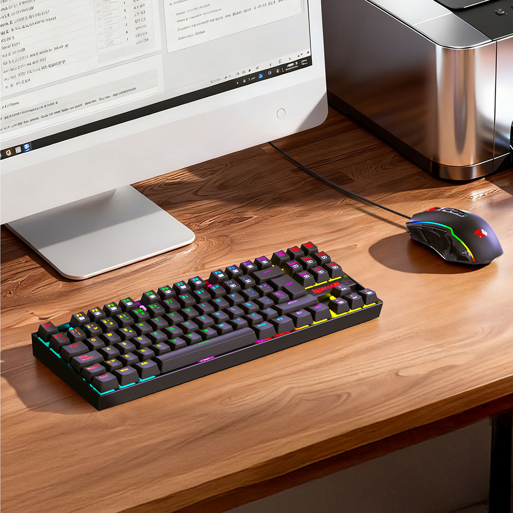 Refurbished Redragon K552P-KR-ES Mechanical Gaming Keyboard, Spanish Layout, 88 Keys, RGB Backlit, Red Switch, Metal Panel, Anti-Ghosting, Wired USB Keyboard for PC, Laptop, Office, Gamers, and Typists – Black