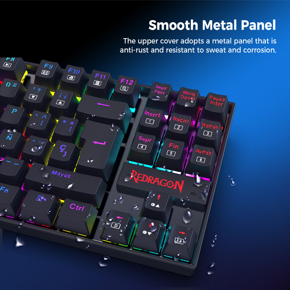Refurbished Redragon K552P-KR-ES Mechanical Gaming Keyboard, Spanish Layout, 88 Keys, RGB Backlit, Red Switch, Metal Panel, Anti-Ghosting, Wired USB Keyboard for PC, Laptop, Office, Gamers, and Typists – Black