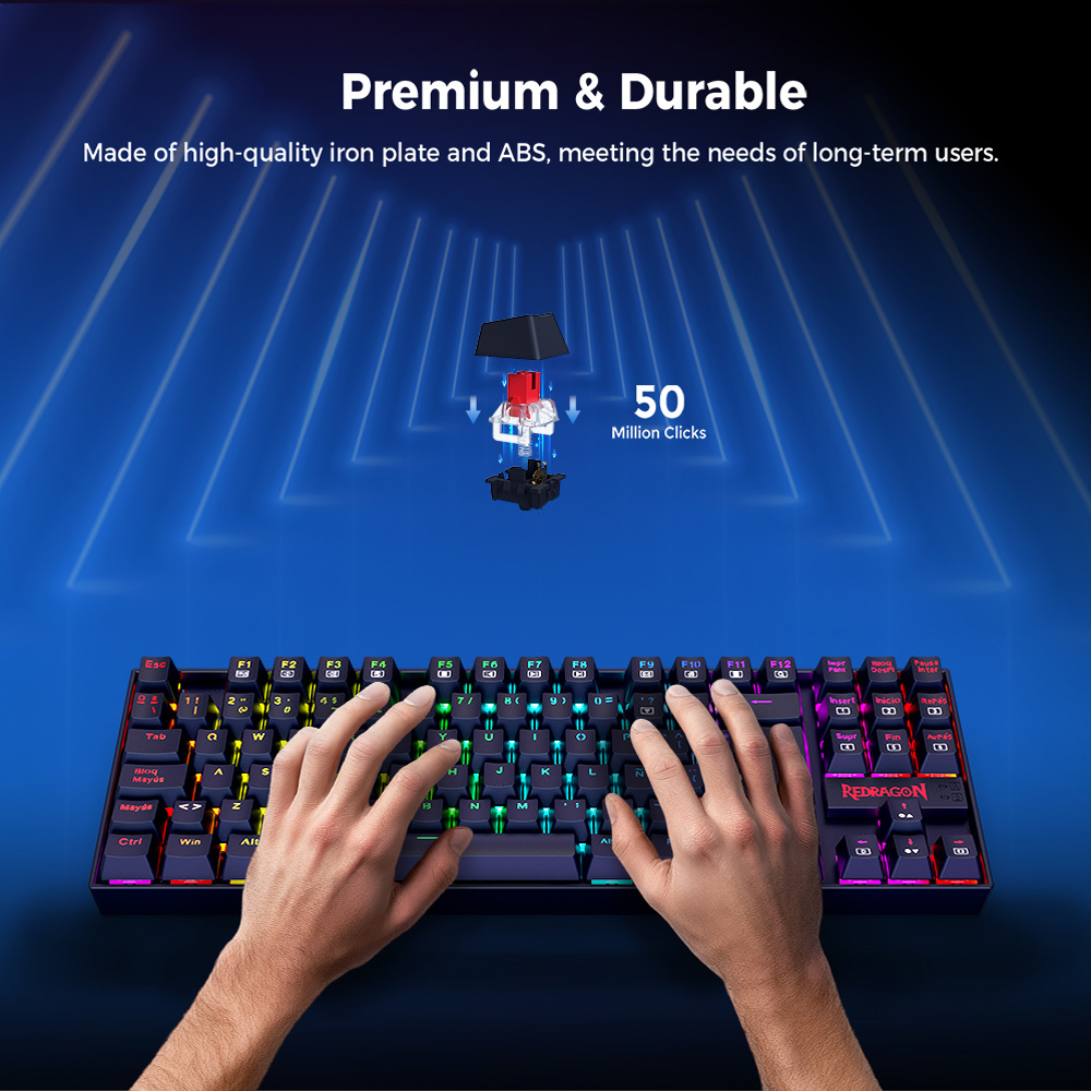 Refurbished Redragon K552P-KR-ES Mechanical Gaming Keyboard, Spanish Layout, 88 Keys, RGB Backlit, Red Switch, Metal Panel, Anti-Ghosting, Wired USB Keyboard for PC, Laptop, Office, Gamers, and Typists – Black