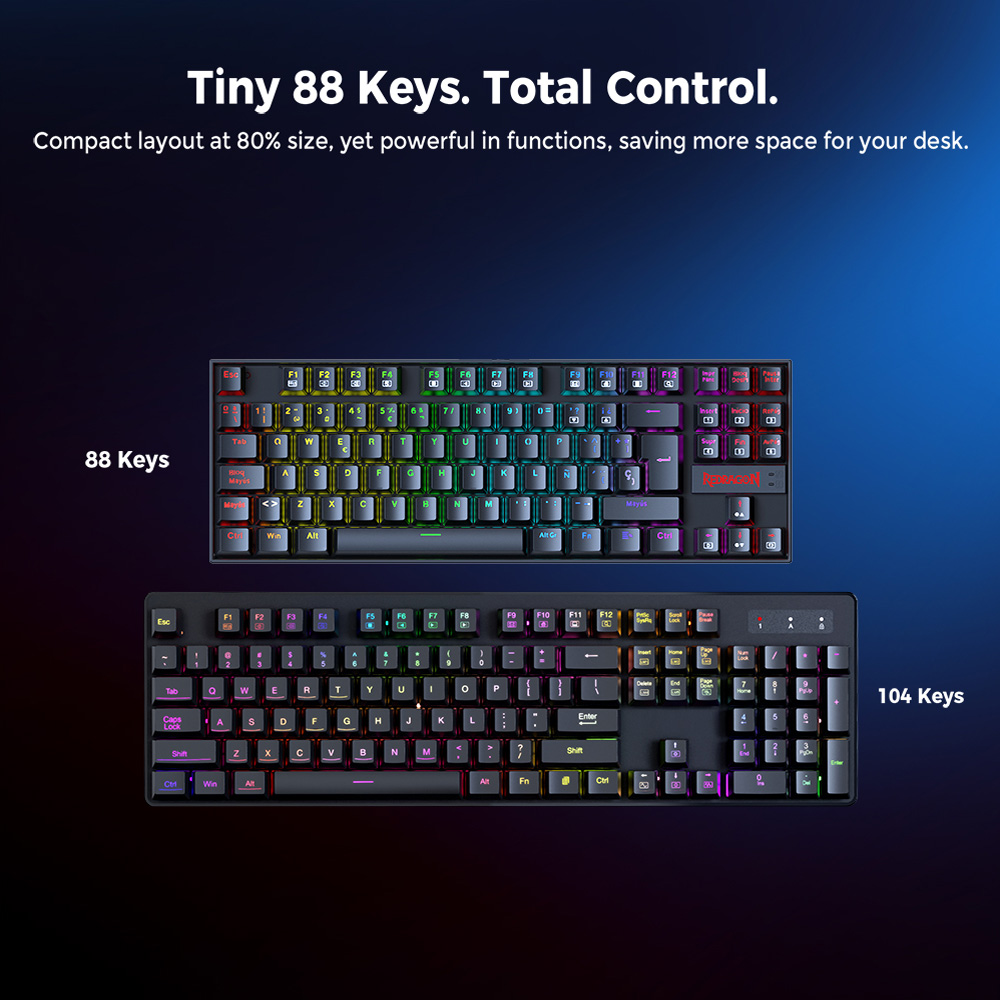 Refurbished Redragon K552P-KR-ES Mechanical Gaming Keyboard, Spanish Layout, 88 Keys, RGB Backlit, Red Switch, Metal Panel, Anti-Ghosting, Wired USB Keyboard for PC, Laptop, Office, Gamers, and Typists – Black