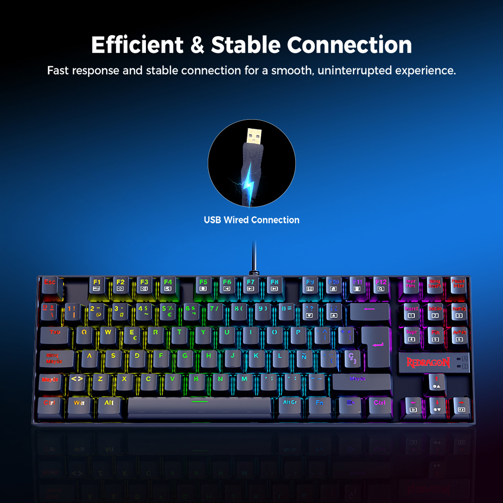 Refurbished Redragon K552P-KR-ES Mechanical Gaming Keyboard, Spanish Layout, 88 Keys, RGB Backlit, Red Switch, Metal Panel, Anti-Ghosting, Wired USB Keyboard for PC, Laptop, Office, Gamers, and Typists – Black