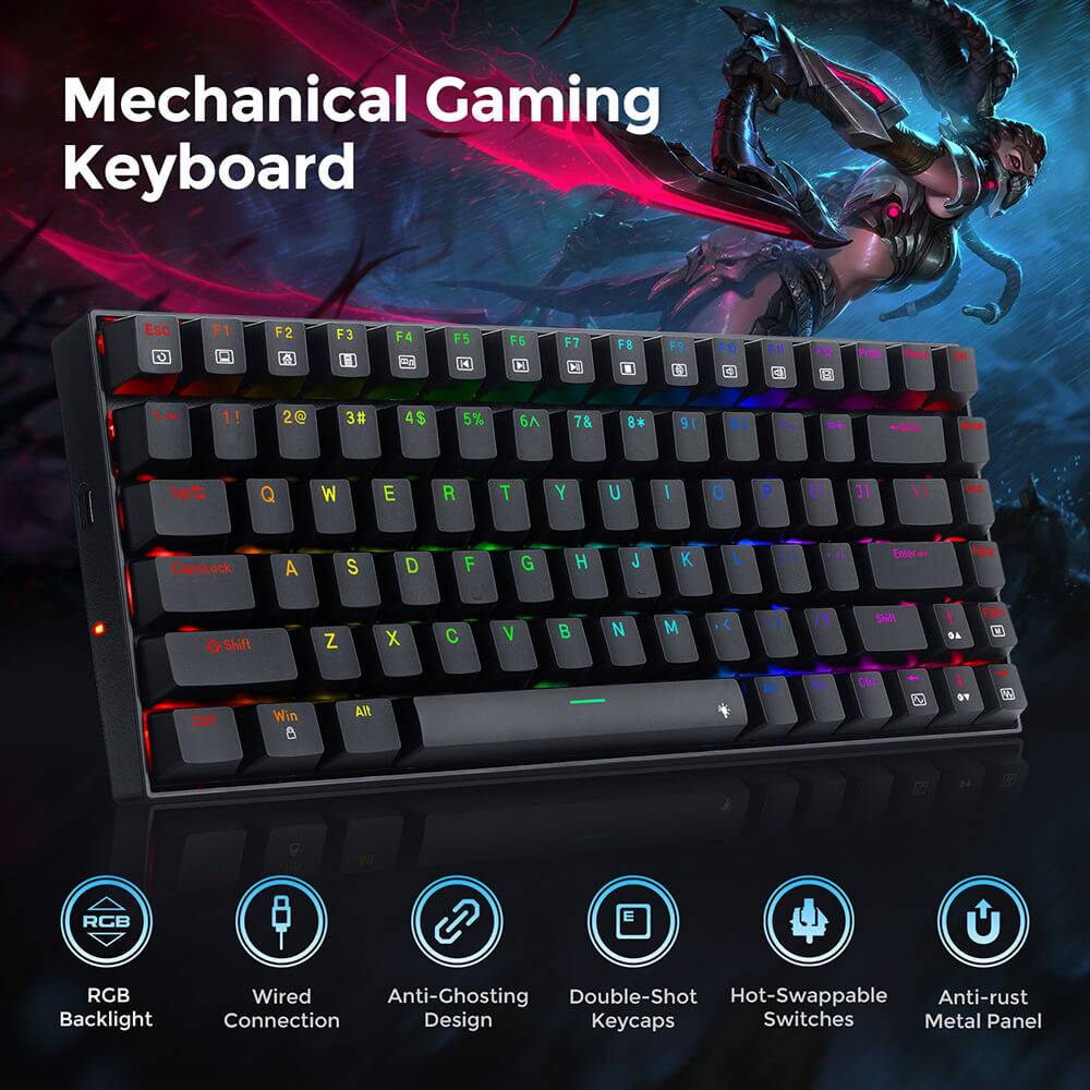 Refurbished Redragon K629-RGB Phantom RGB Backlight Mechanical Gaming Keyboard 84 Keys Red Switch - Black
