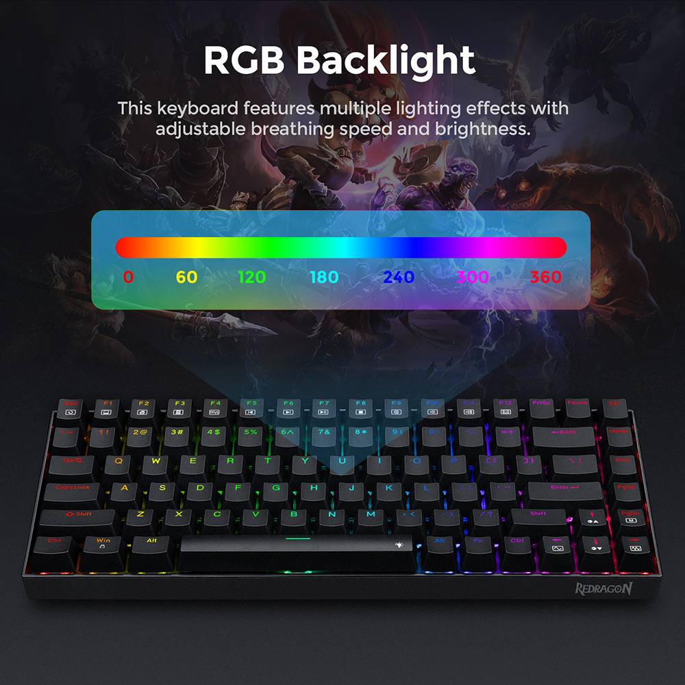 Refurbished Redragon K629-RGB Phantom RGB Backlight Mechanical Gaming Keyboard 84 Keys Red Switch - Black