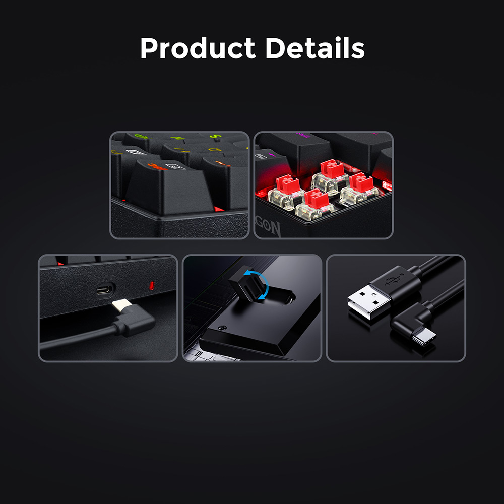 Refurbished Redragon K629-RGB Phantom RGB Backlight Mechanical Gaming Keyboard 84 Keys Red Switch - Black