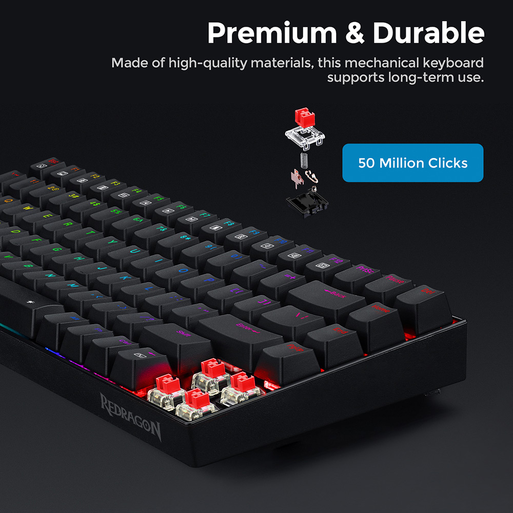 Refurbished Redragon K629-RGB Phantom RGB Backlight Mechanical Gaming Keyboard 84 Keys Red Switch - Black