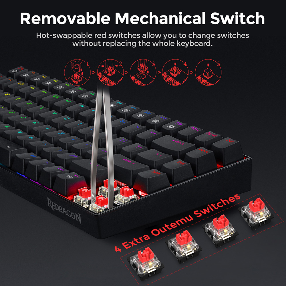 Refurbished Redragon K629-RGB Phantom RGB Backlight Mechanical Gaming Keyboard 84 Keys Red Switch - Black