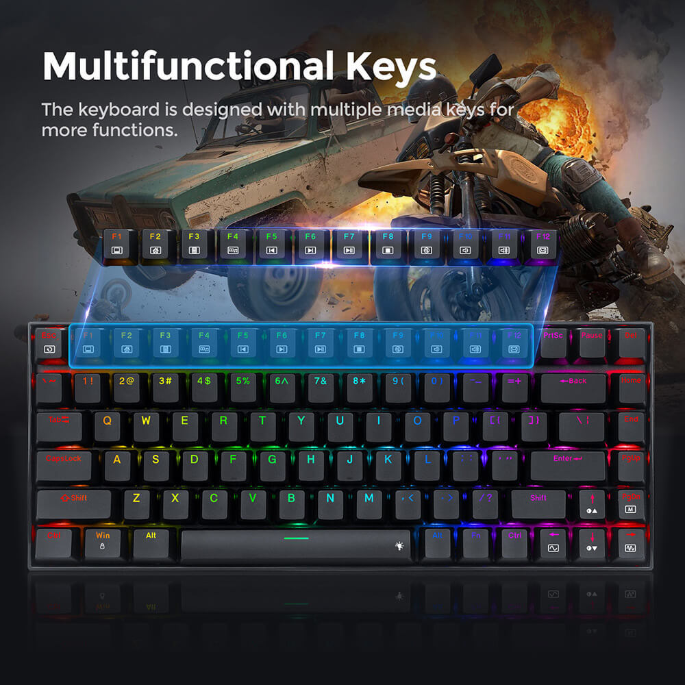 Refurbished Redragon K629-RGB Phantom RGB Backlight Mechanical Gaming Keyboard 84 Keys Red Switch - Black