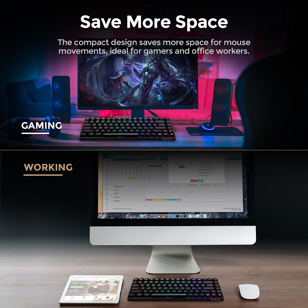 Refurbished Redragon K629-RGB Phantom RGB Backlight Mechanical Gaming Keyboard 84 Keys Red Switch - Black