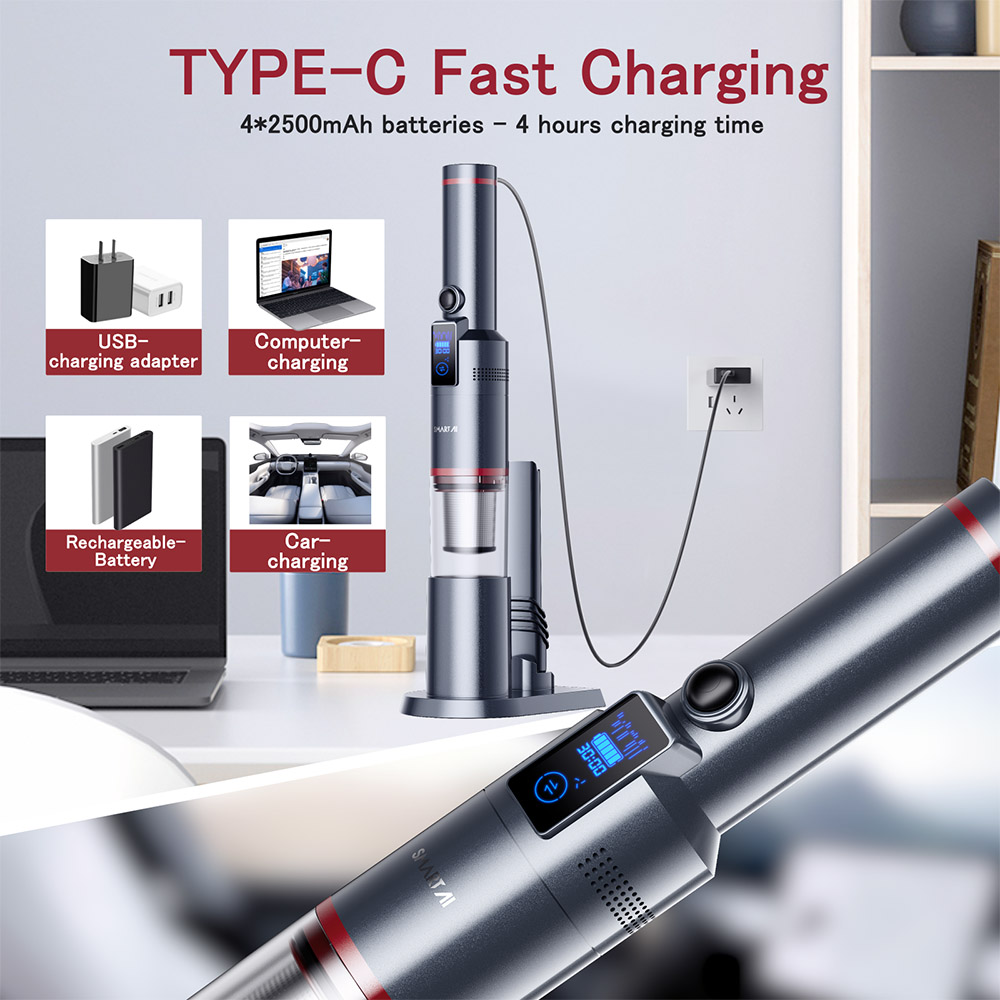 Refurbished SmartAI H5 Handheld Cordless Vacuum Cleaner, 17KPa Suction Power, 145W Power, 30min Runtime, LED Screen