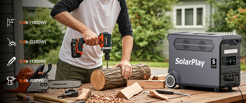 SolarPlay Q3600 Portable Power Station, 3600W Rated Power, 3840Wh LiFePO4 Battery, 7200W Peak Power, 3000+ Cycles, 2000W Hybrid Charging, 100W USB-C, 15 Outputs, 0.02s UPS