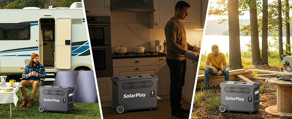 SolarPlay Q3600 Portable Power Station, 3600W Rated Power, 3840Wh LiFePO4 Battery, 7200W Peak Power, 3000+ Cycles, 2000W Hybrid Charging, 100W USB-C, 15 Outputs, 0.02s UPS