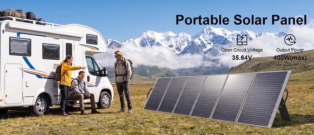 SolarPlay T400 400W Portable Solar Panel, 25% Conversion Efficiency, IP65 Waterproof, Adjustable Tilt Angle, Series & Parallel Connection