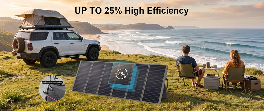SolarPlay T400 400W Portable Solar Panel, 25% Conversion Efficiency, IP65 Waterproof, Adjustable Tilt Angle, Series & Parallel Connection