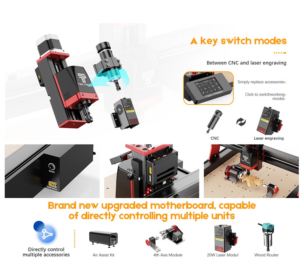Refurbished TWO TREES TTC450 Pro CNC Router Machine, 4-Axis, 460*460*80mm
