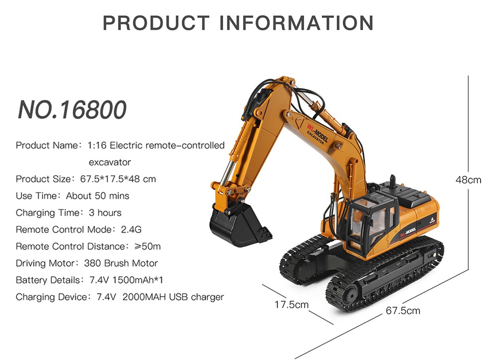 Refurbished Wltoys 16800 2.4G 8CH RC Excavator with Light Sound Function Engineering Vehicle RTR
