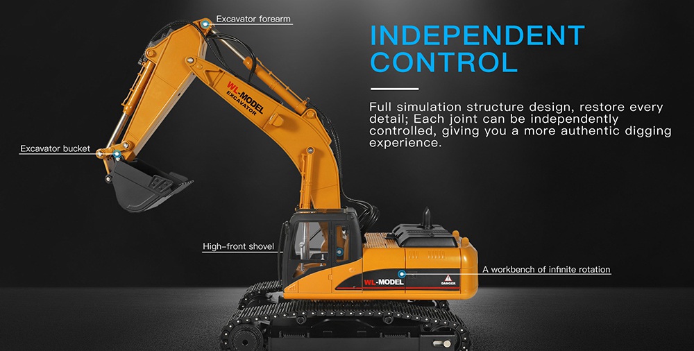 Refurbished Wltoys 16800 2.4G 8CH RC Excavator with Light Sound Function Engineering Vehicle RTR