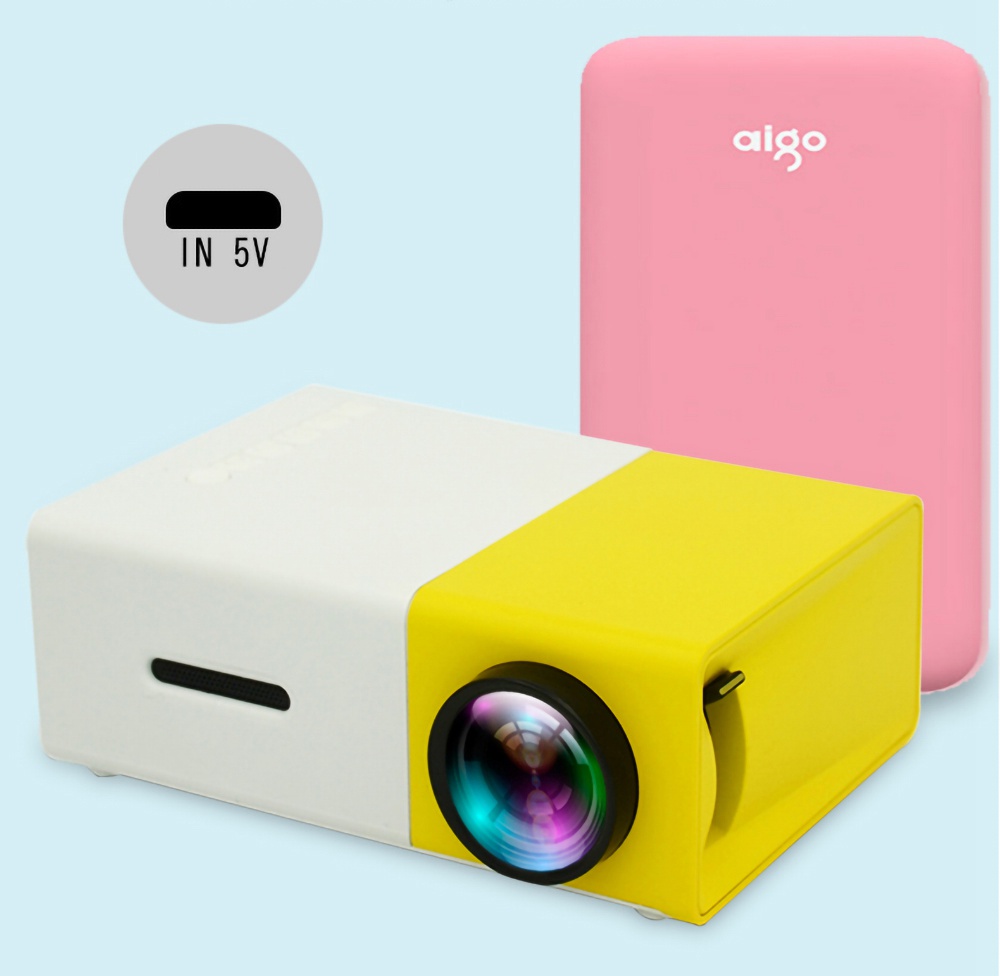 Refurbished YG300 Mini LED Projector Native320x240P Support 1080P 600LM - Yellow + White