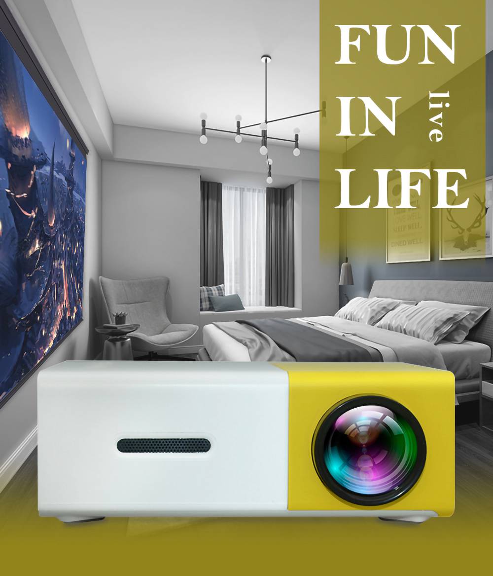Refurbished YG300 Mini LED Projector Native320x240P Support 1080P 600LM - Yellow + White