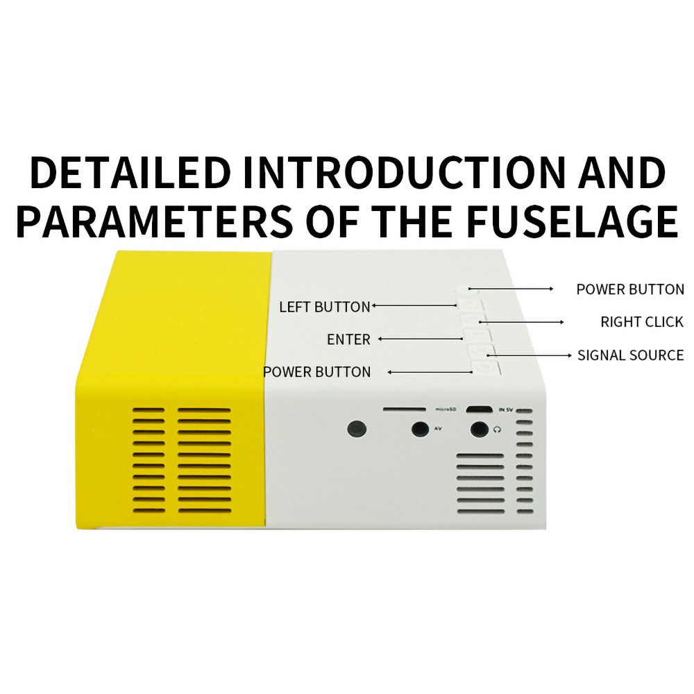 Refurbished YG300 Mini LED Projector Native320x240P Support 1080P 600LM - Yellow + White