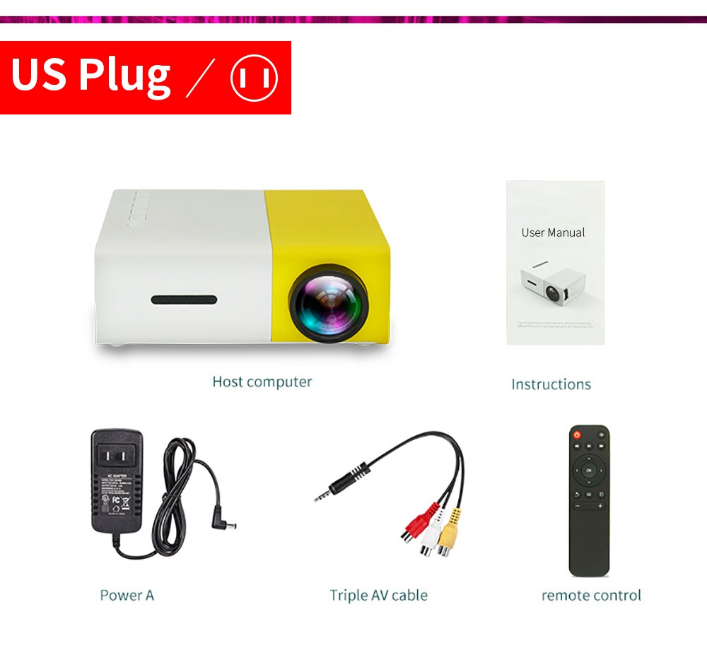 Refurbished YG300 Mini LED Projector Native320x240P Support 1080P 600LM - Yellow + White