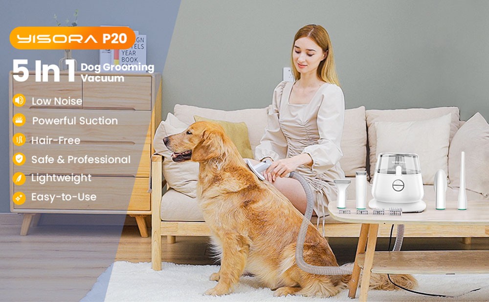Refurbished YISORA P20S 5-in-1 Dog Grooming Vacuum, Pet Hair Clipper, 1.2L Dust Box, Low Noise, Dog Cat Pet Hair Trimmer