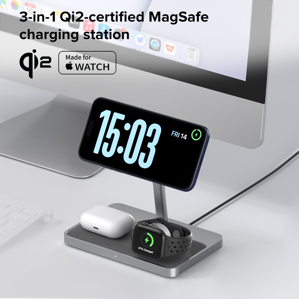 Refurbished ZIKE Z557C 3-in-1 Qi2 Magnetic Wireless Charging Stand
