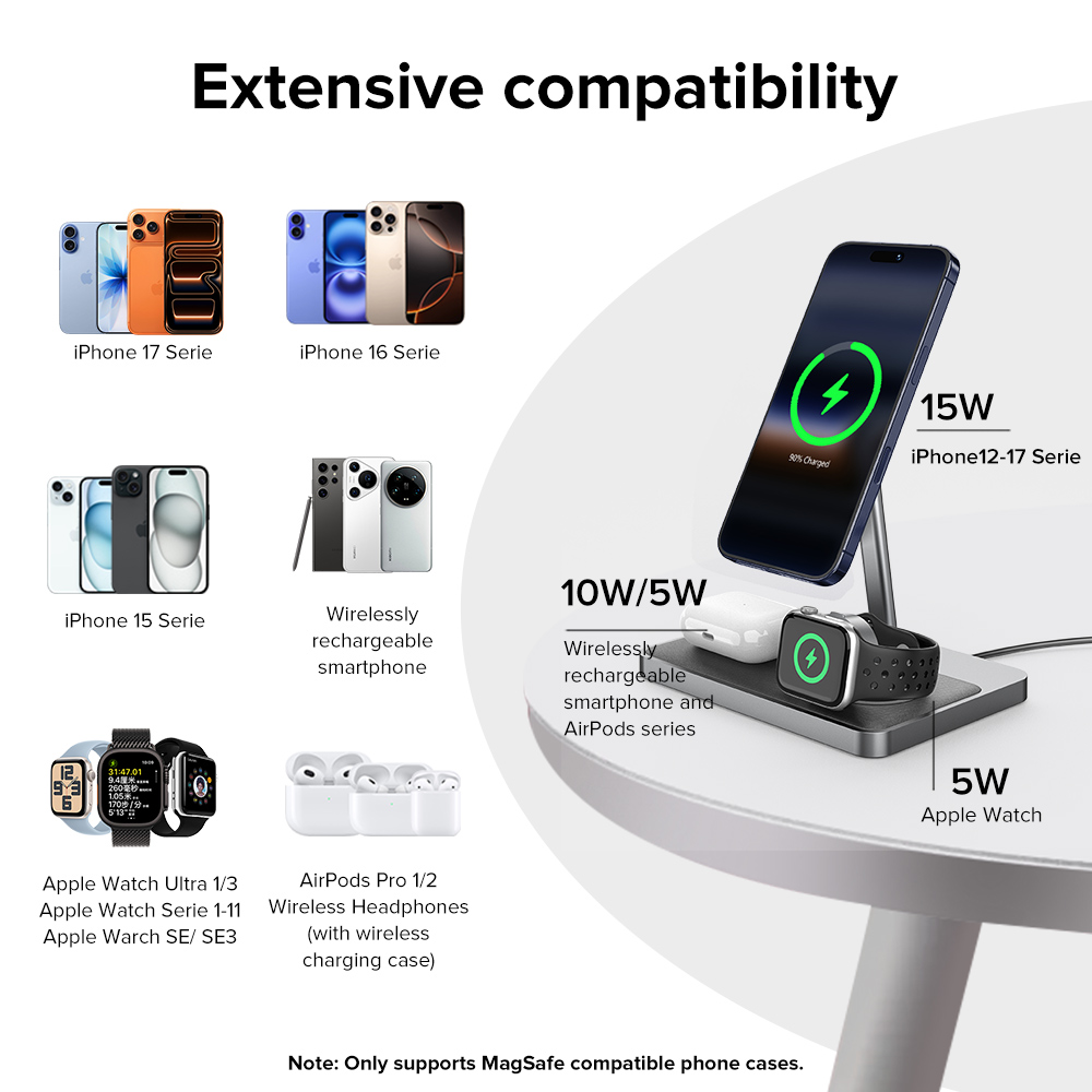Refurbished ZIKE Z557C 3-in-1 Qi2 Magnetic Wireless Charging Stand