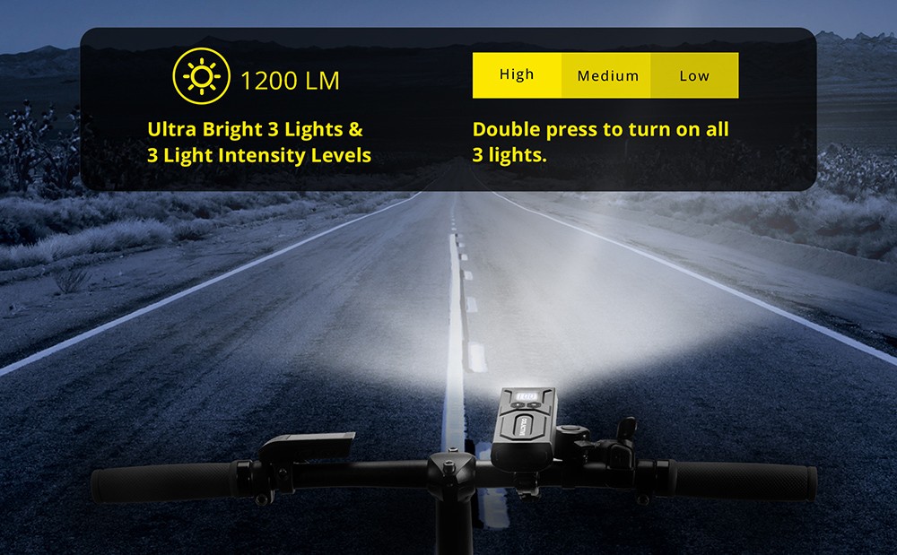 Refurbished OOLACTIVE YQ-Y20 Bike Lights 5200mAh Battery 1200 Lumens with Battery Indicator - Black