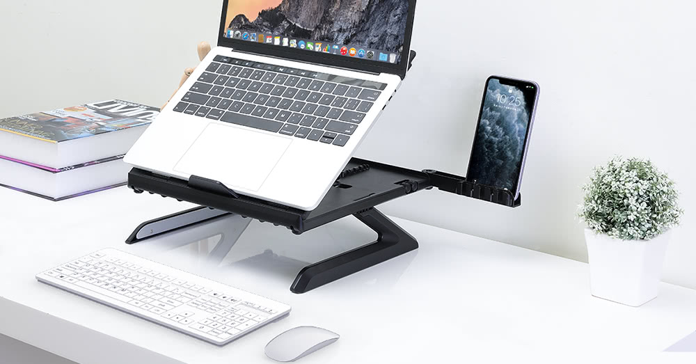 Tronsmart D07 Foldable Laptop Stand, 9-Level Height & Angle Adjustment, 10kg Load Capacity, Ventilated Cooling Design, Dual Phone Holders, for 10–17-Inch Laptops & Tablets - White