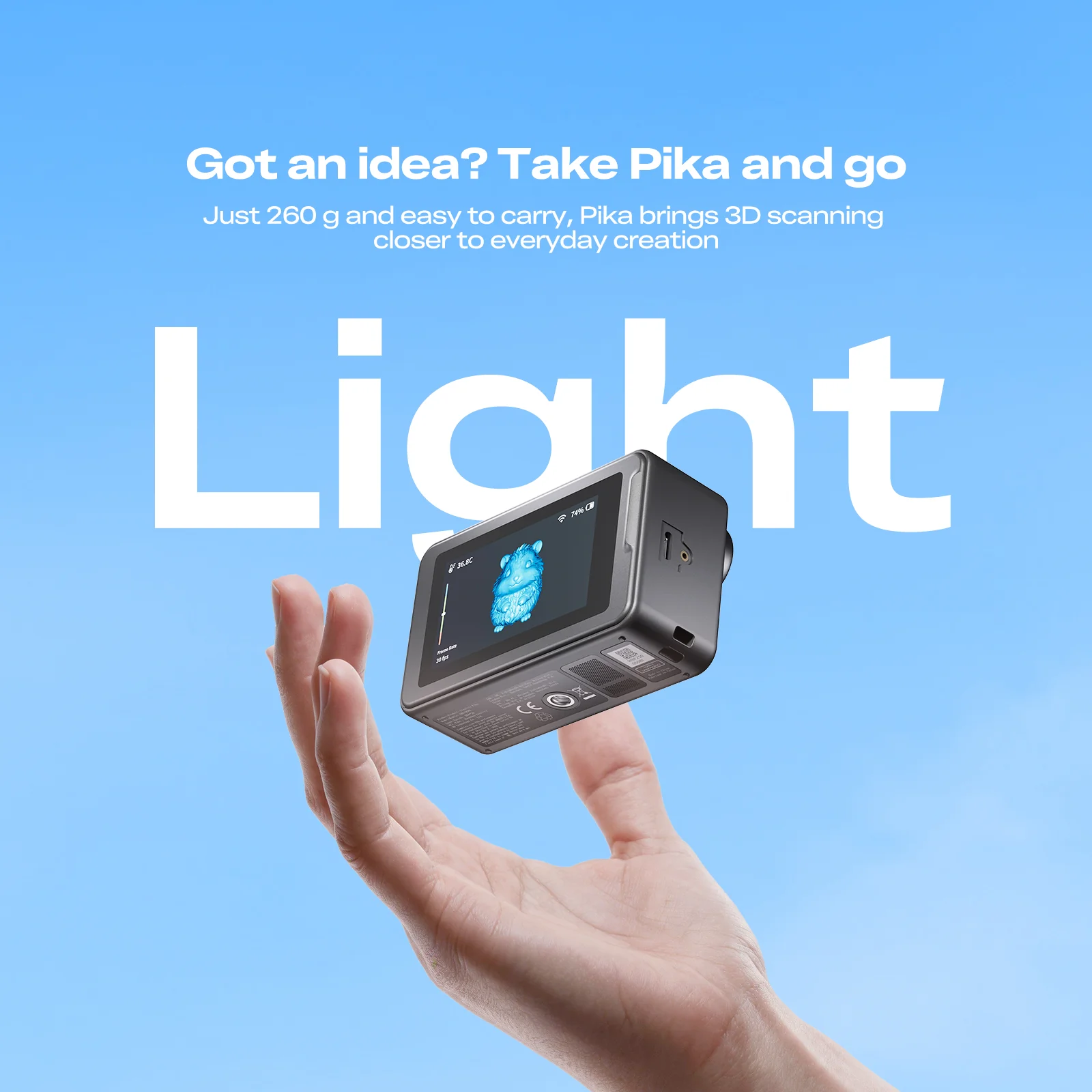 Creality Pika Portable 3D Scanner, 7-Line Blue Laser & NIR Structured Light, 0.03mm Accuracy, 110FPS, 3-inch Touchscreen, Wi-Fi 6 - Black
